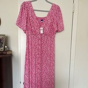 Old Navy Waist Defined Pink Floral Midi Dress, Med.